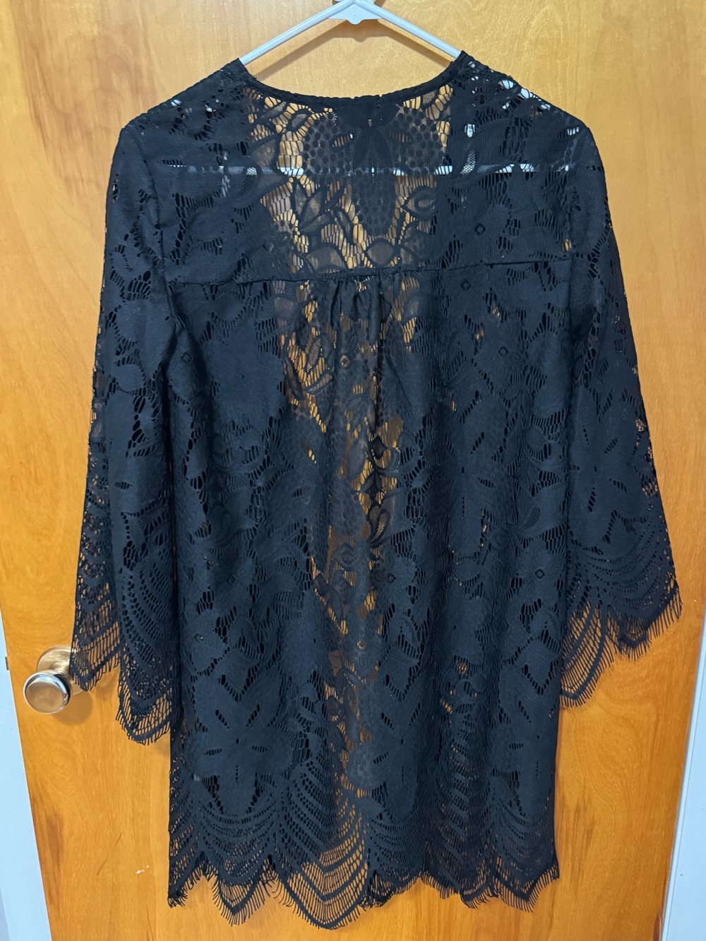 Black Lace Crochet-Style Long Sleeve Top